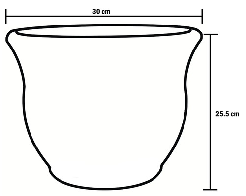 Skizze eines Blumentopfs mit den Maßen 30 cm Breite und 25,5 cm Höhe