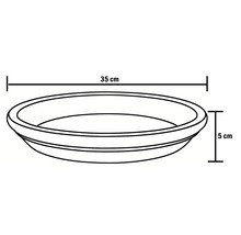 Schemazeichnung einer Pflanzschale mit den Maßen 35 cm Breite und 5 cm Höhe.