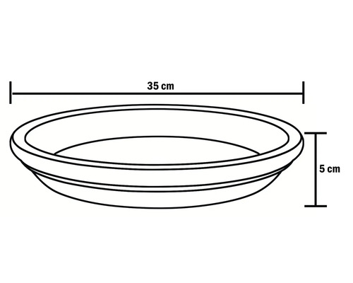 Schemazeichnung einer Pflanzschale mit den Maßen 35 cm Breite und 5 cm Höhe.