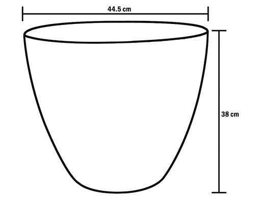 Schema einer Pflanzschale mit den Maßen 44,5 cm Breite und 38 cm Höhe