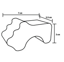 Abbildung eines Zehenspreizers mit den Maßen 7 cm Länge, 3,5 cm Breite und 3 cm Höhe
