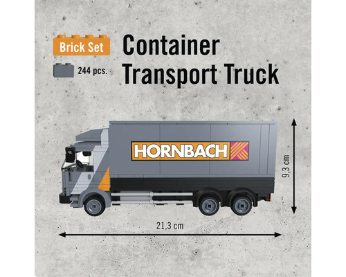 Container Transporter LKW Bausatz mit Hornbach Logo und Maßangaben