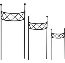 Drei Pflanzenstützen aus Metall in unterschiedlichen Höhen