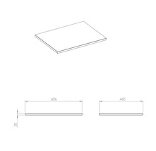 Arbeitsplatte mit den Maßen 606 x 460 x 20 mm als Schemazeichnung
