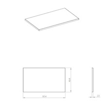 Produktzeichnung einer Waschtischplatte mit den Maßen 804 x 464 x 22 Millimeter.