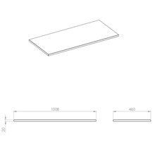 Technische Zeichnung einer Waschtischplatte mit den Maßen 1008 x 460 x 20 Millimeter.