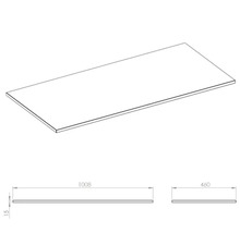 Zeichnung einer Arbeitsplatte mit den Maßen 1008 x 460 x 15 Millimeter.