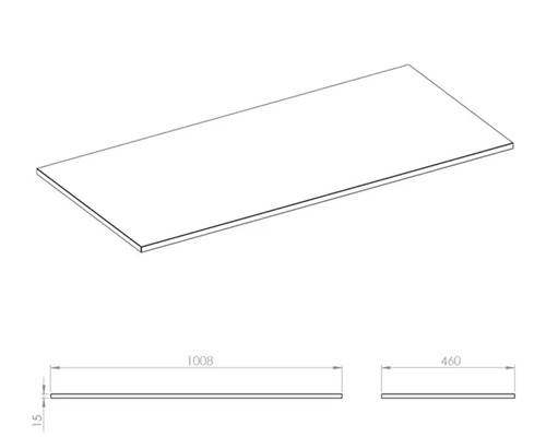 Zeichnung einer Arbeitsplatte mit den Maßen 1008 x 460 x 15 Millimeter.