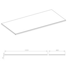 Arbeitsplatte mit den Maßen 1210 x 460 x 15 Millimeter.