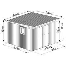 Abbildung mit Maßangaben eines Gerätehauses