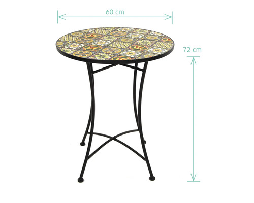 Runder Bistrotisch mit Mosaikplatte, 60 cm Durchmesser und 72 cm Höhe