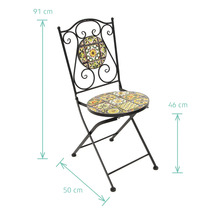 Gartenstuhl mit Mosaikmuster, klappbar, mit den Maßen 91 cm Höhe, 46 cm Sitzhöhe und 50 cm Breite