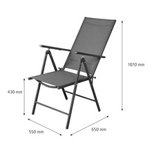Gartensessel mit Armlehnen und Maßangaben