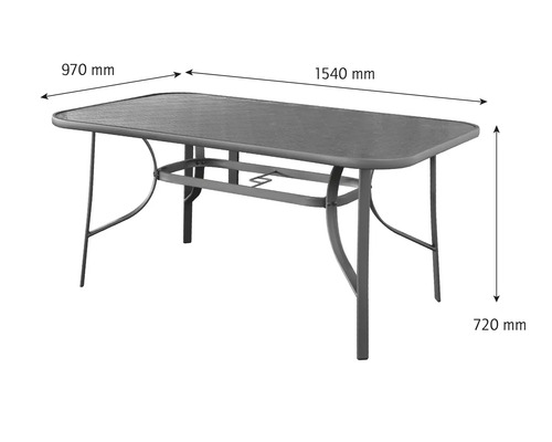 Gartentisch mit Glasplatte, 1540 mm lang, 970 mm breit und 720 mm hoch