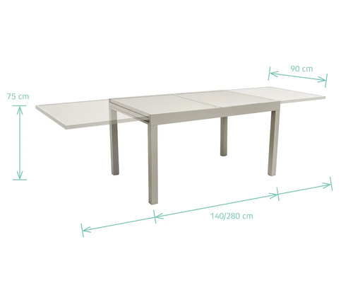 Ausziehbarer Gartentisch mit den Maßen 140/280 x 90 x 75 cm