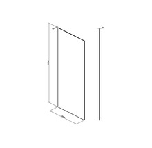 Skizze einer Duschwand mit den Maßen 2100 mm Höhe, 860 mm Breite und 8 mm Dicke.