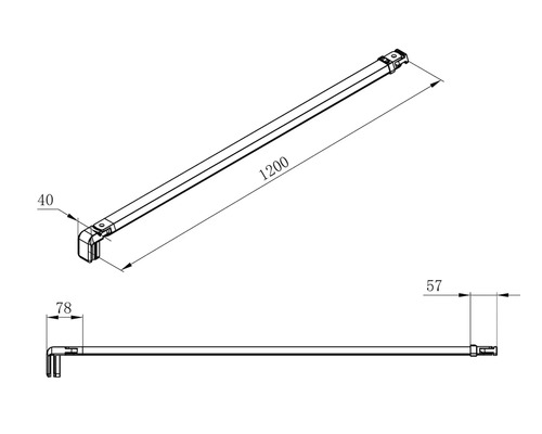 Technische Zeichnung eines Metallprofils mit Maßangaben
