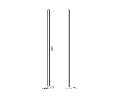Zeichnung von zwei 2100 Millimeter langen Paneelen mit einer Breite von 40,2 Millimetern