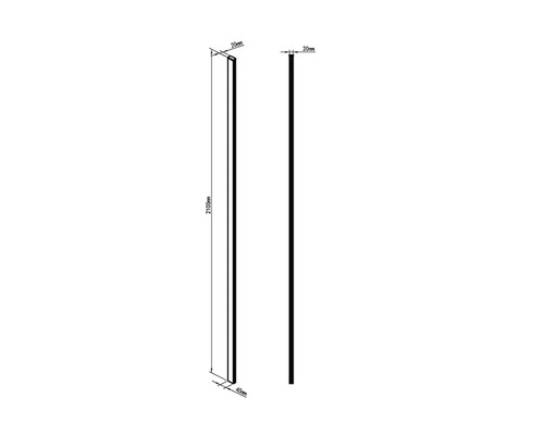 Illustration eines 2100 mm langen, 45 mm breiten und 20 mm dicken Profils.