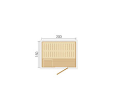 Grundriss einer Sauna mit den Maßen 200 mal 150 Zentimeter