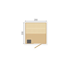 Grundriss einer Sauna mit den Maßen 200 x 200 Zentimeter