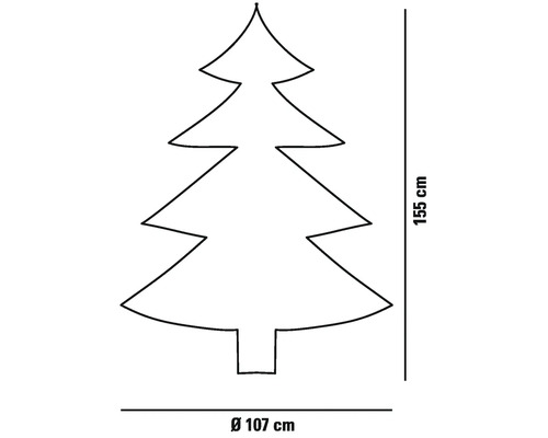 Weihnachtsbaum Silhouette mit den Maßen 155 cm Höhe und 107 cm Durchmesser