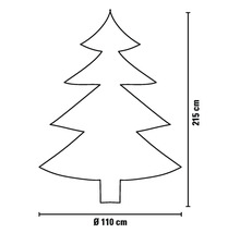 Illustration eines Weihnachtsbaums mit den Maßen 215 cm Höhe und 110 cm Durchmesser