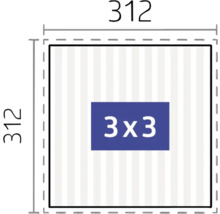 Technische Zeichnung mit Maßangaben 312 mal 312 und der Aufschrift 3 mal 3