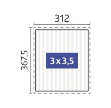 Größenangabe 312 mal 367,5 mit Flächenangabe 3 mal 3,5