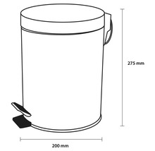 Abbildung eines Treteimer mit den Massen 275 mm Höhe und 200 mm Breite.