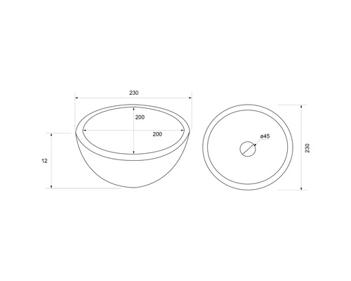 Zeichnung eines Waschtischs mit Maßangaben