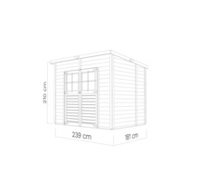 Zeichnung eines Gartenhauses mit den Maßen 239 x 181 x 210 cm