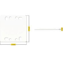 Schalterabdeckung mit den Maßen 77 mm mal 77 mm und einer Dicke von 3 mm.