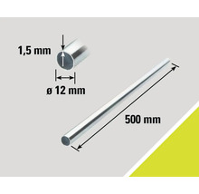 Aluminiumrohr, 500 Millimeter lang, Durchmesser 12 Millimeter, Wandstärke 1,5 Millimeter
