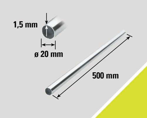 Aluminiumrohr mit den Maßen 500 mm Länge, 20 mm Durchmesser und 1,5 mm Wandstärke