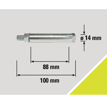 Illustration eines Bolzens mit den Maßen 100 Millimeter Länge, 88 Millimeter Gewindelänge und 14 Millimeter Durchmesser