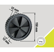 Rad mit den Maßen 150 mm Durchmesser und 12 mm Breite, Belastbarkeit bis 25 Kilogramm