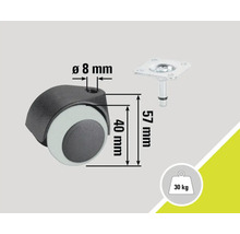 Möbelrolle mit Stift und Platte, Traglast 30 kg