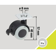 Möbelrolle mit Feststeller, Durchmesser 40 Millimeter, Tragkraft 30 Kilogramm