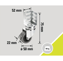 Lenkrolle mit Gehäuse und Maßangaben