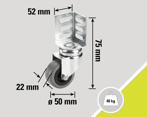 Lenkrolle mit Gehäuse und Maßangaben