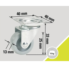 Lenkrolle mit 40 Millimeter Platte und 15 Kilogramm Traglast
