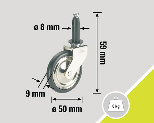 Möbelrolle mit Stift, Durchmesser 50 Millimeter und Traglast 8 Kilogramm
