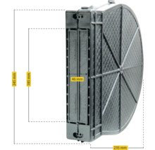 Abmessungen eines Filtersystems: 245 mm Höhe, 185 mm Länge und 235 mm Breite.