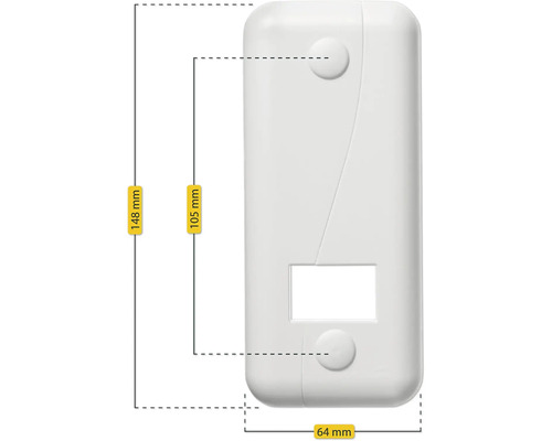 Abmessungen einer Gerätedose mit 148 Millimeter Höhe und 64 Millimeter Breite