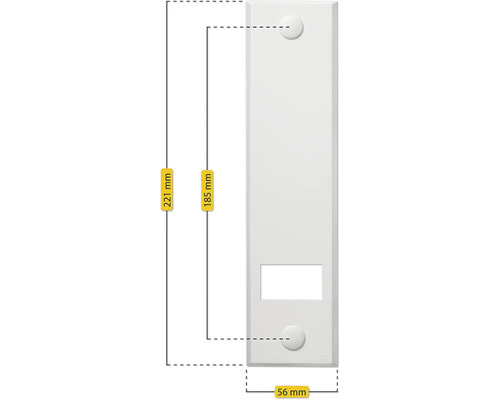 Abmessungen eines Briefkastenschlosses: 221 Millimeter Höhe, 185 Millimeter Lochabstand und 56 Millimeter Breite