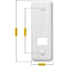 Abmessungen einer Gehäuseabdeckung: 184 mm hoch und 64 mm breit.
