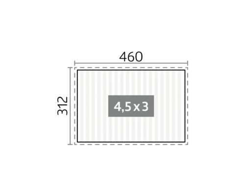 Abmessungen: 312 x 460 Zentimeter, Fläche: 4,5 x 3 Meter