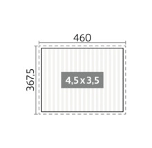 Technische Zeichnung einer Folie mit den Maßen 460 x 367,5 und 4,5 x 3,5