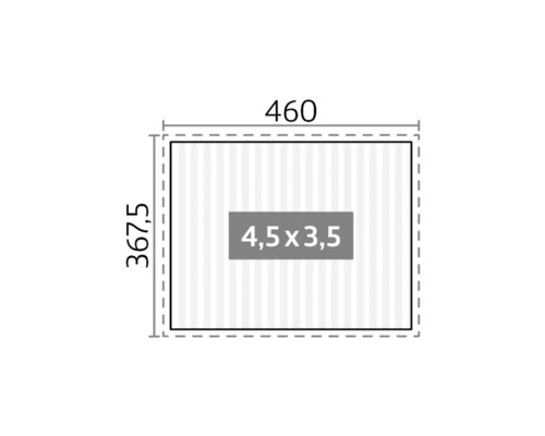 Diagramm mit Maßangaben: 460 x 367,5 cm, Innenfläche 4,5 x 3,5 cm